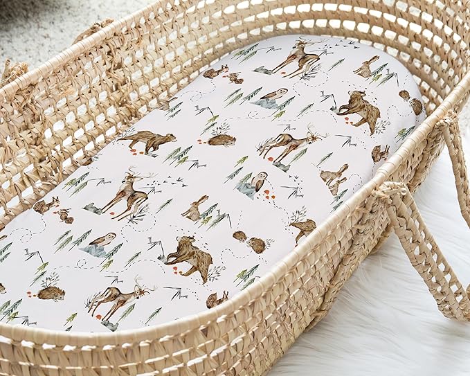 Baby Bassinet Sheets for Boy, Girl (Magic Forest) 2-Pack - Fitted Bedside Bassinet Sheets - Buttery Soft Cotton Blend for Standard Mattress Pad - Compatible with Halo BassiNest