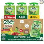 GoGo squeeZ Organic Applesauce and Fruit Puree, Variety Pack, Apple, Strawberry & Banana, 3.2 oz (Pack of 12), Unsweetened Organic Fruit Snacks for Kids, No Gluten, Nut & Dairy, BPA Free Pouches