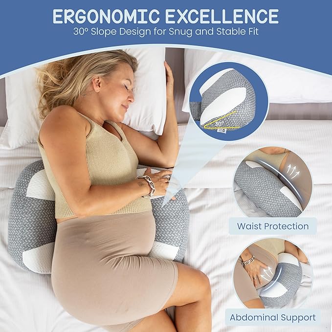 Plus Sized Pregnancy Pillow for Sleeping - Belly, Hip, Back Support for Pregnant Women -Maternity Wedge Pillow for Reducing Pregnancy Fatigue- Adjustable and Washable