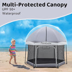 Pamo Babe Baby Playpen with Sun Protection Canopy - Indoor & Outdoor Play Yard for Babies and Toddlers - Baby Tent with Zipper Door