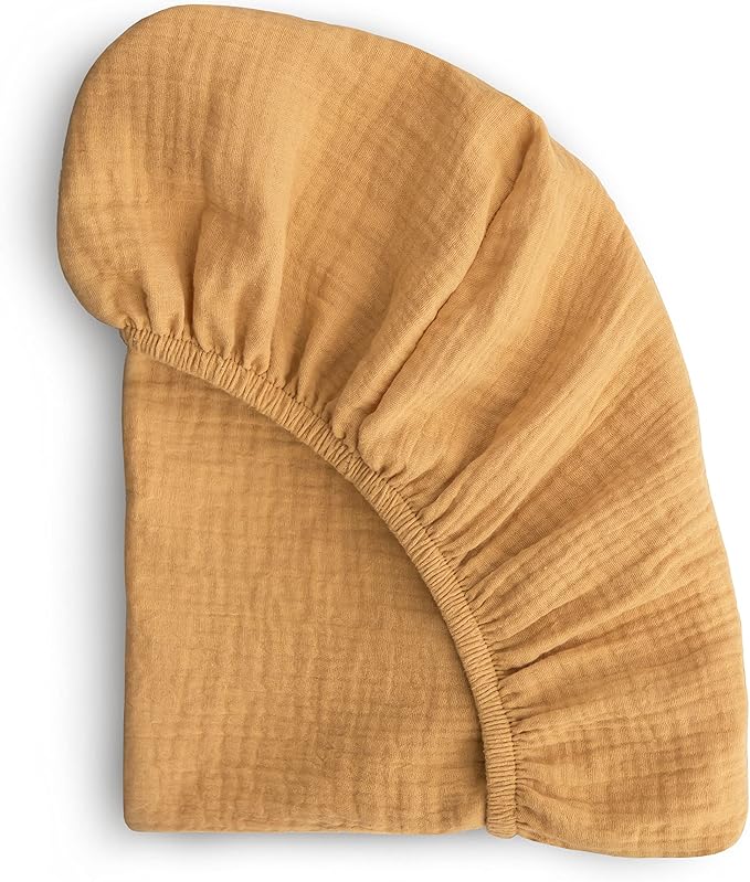 mushie Extra Soft Muslin Fitted Crib Sheet | 192 Thread Count | 28"x 52" (Fall Yellow)
