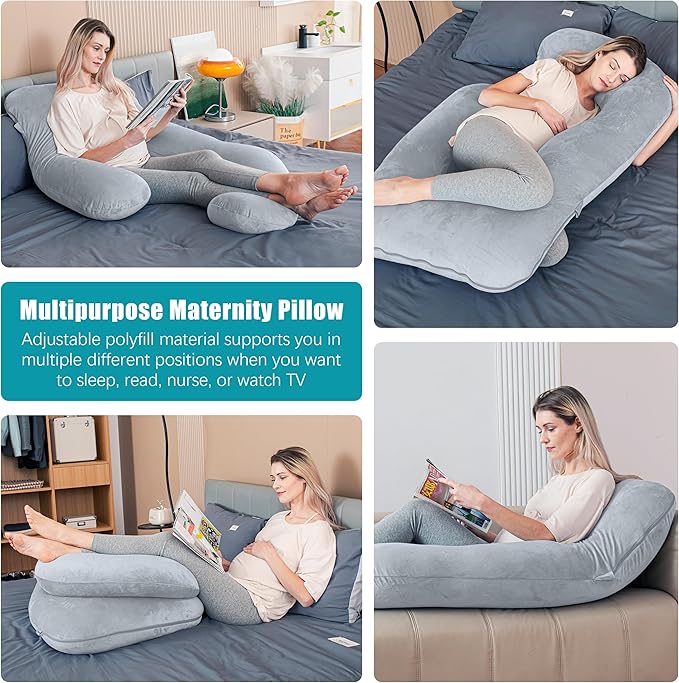 Cute Castle Pregnancy Pillows, Soft U-Shape Maternity Pillow with Removable Cover - Full Body Pillows for Adults Sleeping - Pregnancy Must Haves - Jumbo 57 Inch - Light Grey