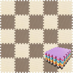 qqpp EVA Rubber 18 Tiles Interlocking Puzzle Foam Floor Mats - Baby Play Mat for Playing | Exercise Mat for Home Workout. Brown, Beige. QC-FJb18N