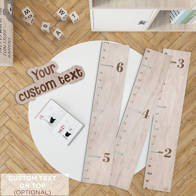 Personalized Wooden Ruler Growth Chart for Kids with Height Markers, Custom Name Growth Chart Hanging Decor for Baby Boy & Girl, Family Measuring Board Wood, Wall Meter for Children (56 in x 3,5 in)