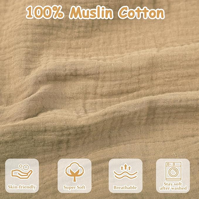 Hooyax Muslin Nursing Pillow Covers Only, Soft and Breathable Nursing Covers for Breastfeeding Pillows, Adorable Infant Feeding Pillow slipcover for Baby Boy and Girls (Brown)