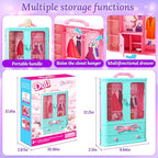 70 Pcs Doll Closet with Clothes & Accessories Including 2 Wedding Gowns 6 Fashion Dresses 2 Casual Outfits 2 Swimsuit 10 Shoes 20 Hangers 27 Accessories,Dress up Toys for Girls Kids Gifts