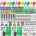 158Pcs Soccer Party Favors - Bags, Whistles, Balls, Slap Bracelets, Keychains, Stickers, Tattoos for Party Goodie Bags