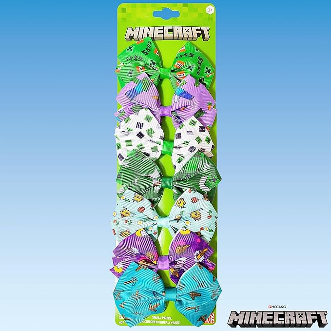 LUV HER Minecraft Kids Hair Bows - 7 Pcs 4 Inch Bundle - Hair Accessories Gift Set - Hair Bows for Kids - Multicolor Hair Clip with Alligator Clip - Ages 3 +