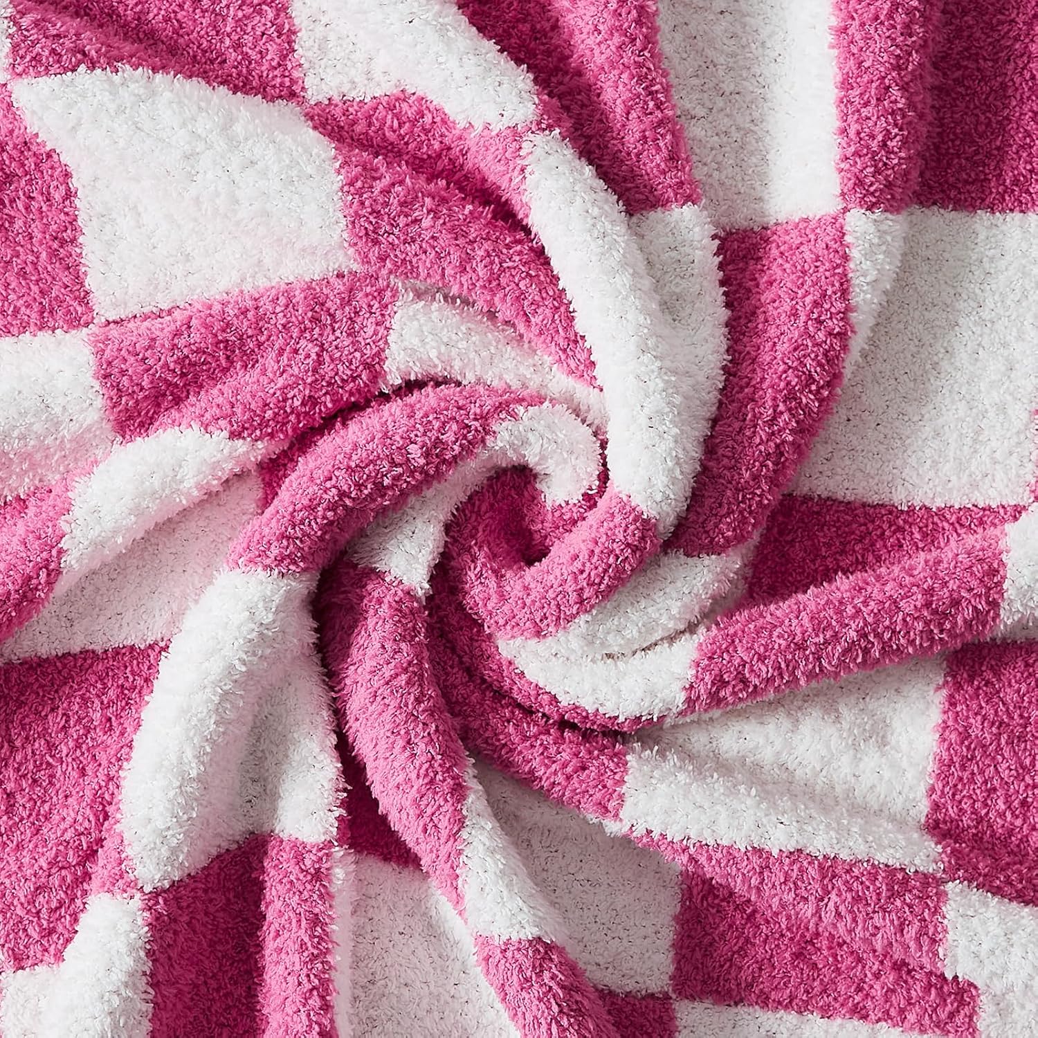 WRENSONGE Checkered Throw Blanket, Hot Pink Soft Cozy Fluffy Warm Hand Made Throw Blankets for Couch, Sofa, Chair, Bed, Camping, Picnic, Travel Lightweight Bed Blanket - 50"*70"