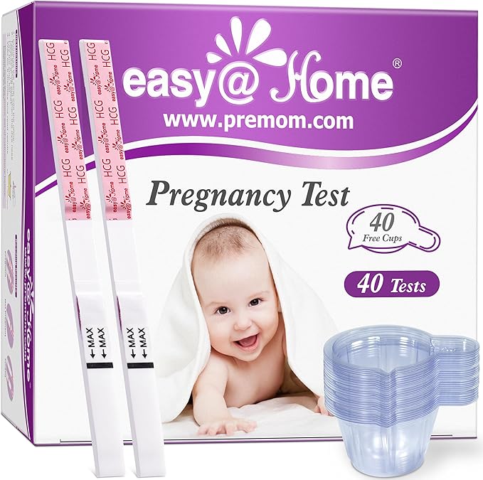 Easy@Home 40 Pregnancy Test Strips with 40 Urine Cups: Accurate Early Detection - Sensitive & Fast Clear Results - Designed for Women Trying to Conceive | 40 hCG Pregnancy Strips+ Urine Cups