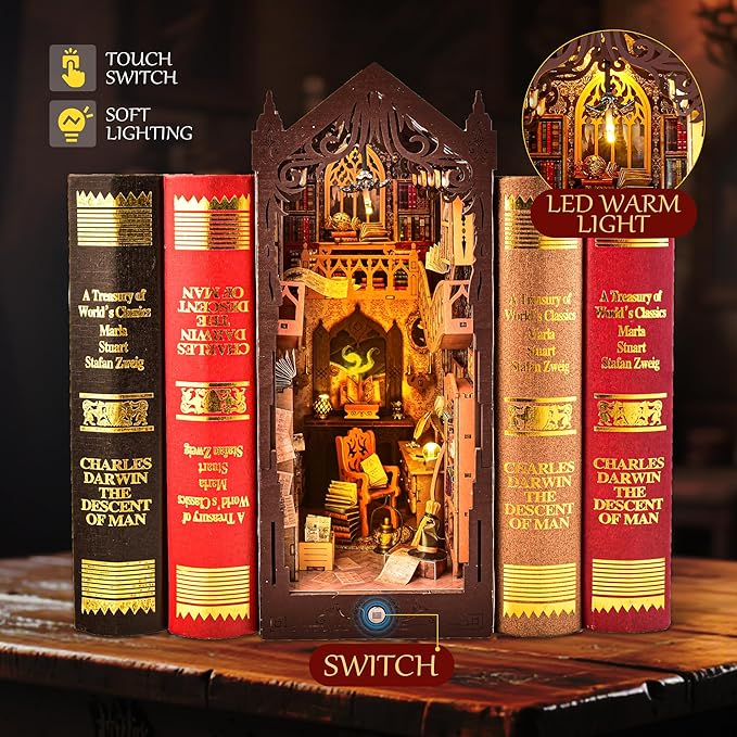 Book Nook Kit for Adult DIY Booknook Dollhouse Miniatures Bookshelf Insert Library Decor 3D Wooden Puzzle