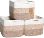 NaturalCozy Storage Cubes 9”x9”x7”Cotton Rope Woven Baskets for Organizing 3-Pack | 9 Inch Cube Storage Bin | Small Basket for Shelf Nursery, Pantry, Decorative Plant, Bathroom Closet, Toy Gift