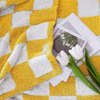 WRENSONGE Checkered Throw Blanket, Yellow Soft Cozy Fluffy Warm Hand Made Throw Blankets for Couch, Sofa, Chair, Bed, Camping, Picnic, Travel Lightweight Bed Blanket - 60"*80"