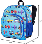 Wildkin 12-inch Kids Backpack – Padded, Adjustable, Ideal for Daycare & Travel - Trains, Planes, and Trucks