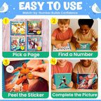 BulbaCraft 4Pcs Sticker Paint Books for Boys - Sticker Books by Number with Superheroes, Sports, Vehicles and Adventures - Coloring Activity for Kids