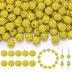 105pcs 10mm Rhinestone Beads for Jewelry Making, Yellow Shiny Round Disco Ball Beads Bulk, Sparkle Crystal Clay Christmas for Bracelet Baseball Necklace Earring Crafting and DIY