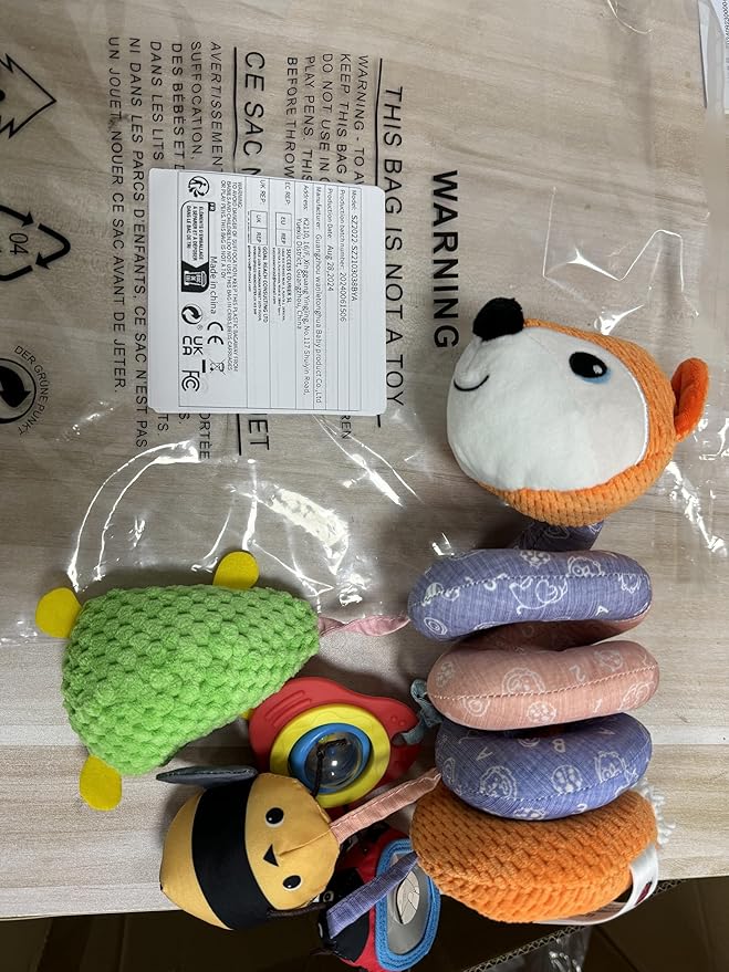 Koty Car Seat Toys, Infant Baby Spiral Plush Activity Hanging Toy for Stroller Bar Pram Crib with Music Box BB Squeaker & Rattles(Orange Fox)