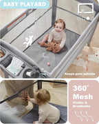 AirClub 4 in 1 Baby Bassinet Bedside Sleeper, 4 Functions Crib, Playard, Portable Changing Table, Bassinet for Newborn Baby, Bedsaide Bed w/Wheels&Brakes