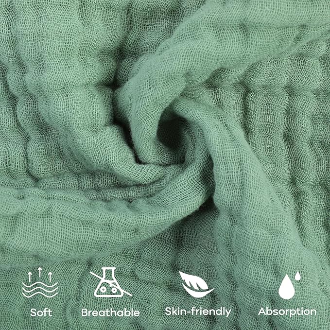 Yoofoss Muslin Baby Washcloths 100% Organic Cotton Face Towels 6 Pack Wash Cloths for Baby 12x12in Soft and Absorbent Baby Wipes (Gradient Green)
