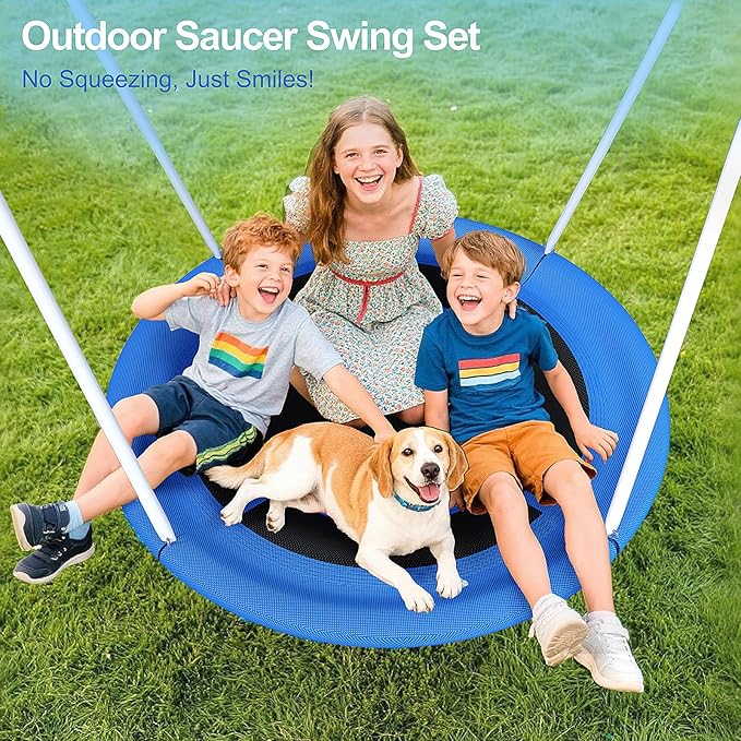 Heavy Duty 500lbs Saucer Swing Set - Outdoor Metal Frame Playground Equipment for Backyard, Includes 45'' Tree Swing & Adjustable Steel Stand - Kids/Toddlers Age 3-12