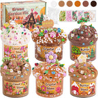 LAWOHO 6 Packs Brown Slime Kit - Cloud, Butter & Clear Slimes with Garden Add-ins, Crunchy Slime for Kids Party Favors for Girls and Boys, 360ml Slime Kits Birthday Halloween Christmas Easter Gifts