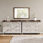 WAMPAT 2 Pack Kids Dresser with 12 Drawers, 2-in-1 Baby Dresser for Bedroom & Kids Room, Rustic Chests & Dressers Wooden Closet Organizer for Children’s Bedroom, Antique White