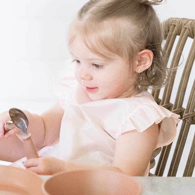 Tiny Twinkle Mess Proof Baby Bib - Waterproof & Lightweight Baby-Led Weaning Apron | 100% Recycled Polyester, Easy Clean & Machine Washable (Rose, Small 6-24 Months)