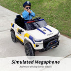 12V 7Ah Electric Police Car Ride on Toy for Big Kids, 2 Seater Kids Ride on Car SUV w/Remote Control, Bluetooth - White