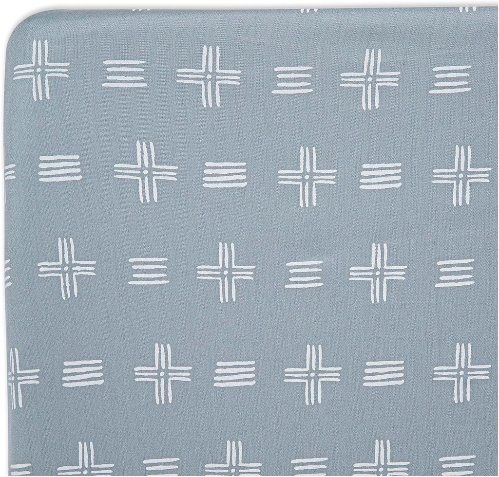 Crane Baby Soft Cotton Crib Mattress Sheet, Fitted Sheet for Cribs and Toddler Beds, Blue River Dash, 28”w x 52”h x 9”d