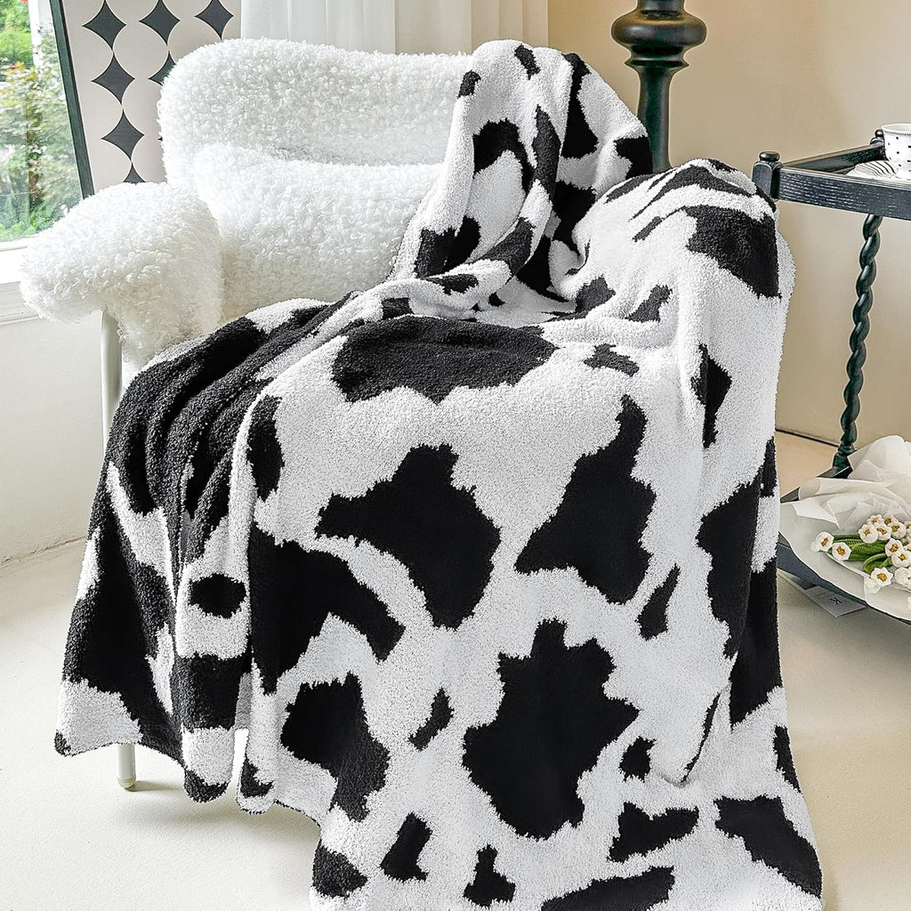 SeaRoomy Cow Throw Blanket, Ultra Soft Cozy Microfiber Knit Throw Blanket for Couch Bed, Warm Fluffy Reversible Cute Lightweight Cow Print Blanket for All Seasons(50"x70")