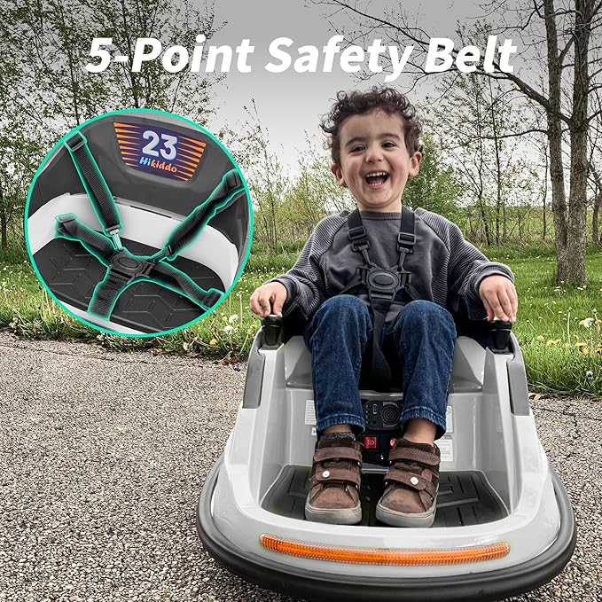 12V Kids Bumper Car, Electric Baby Bumper Car for Toddlers with Remote Control, 3 Speeds - White