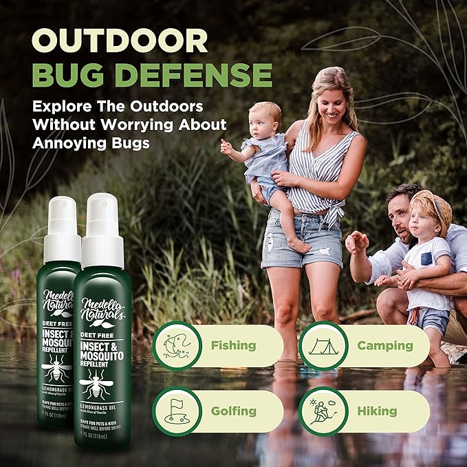 Deet-Free Insect & Mosquito Repellent Pack of 2 (4 oz) – Nice Smelling Insect Repellent with Lemongrass Oil Safe for Pets and Kids – Bug Spray Against Mosquitoes, Gnats, Black Flies, and No-See-ums