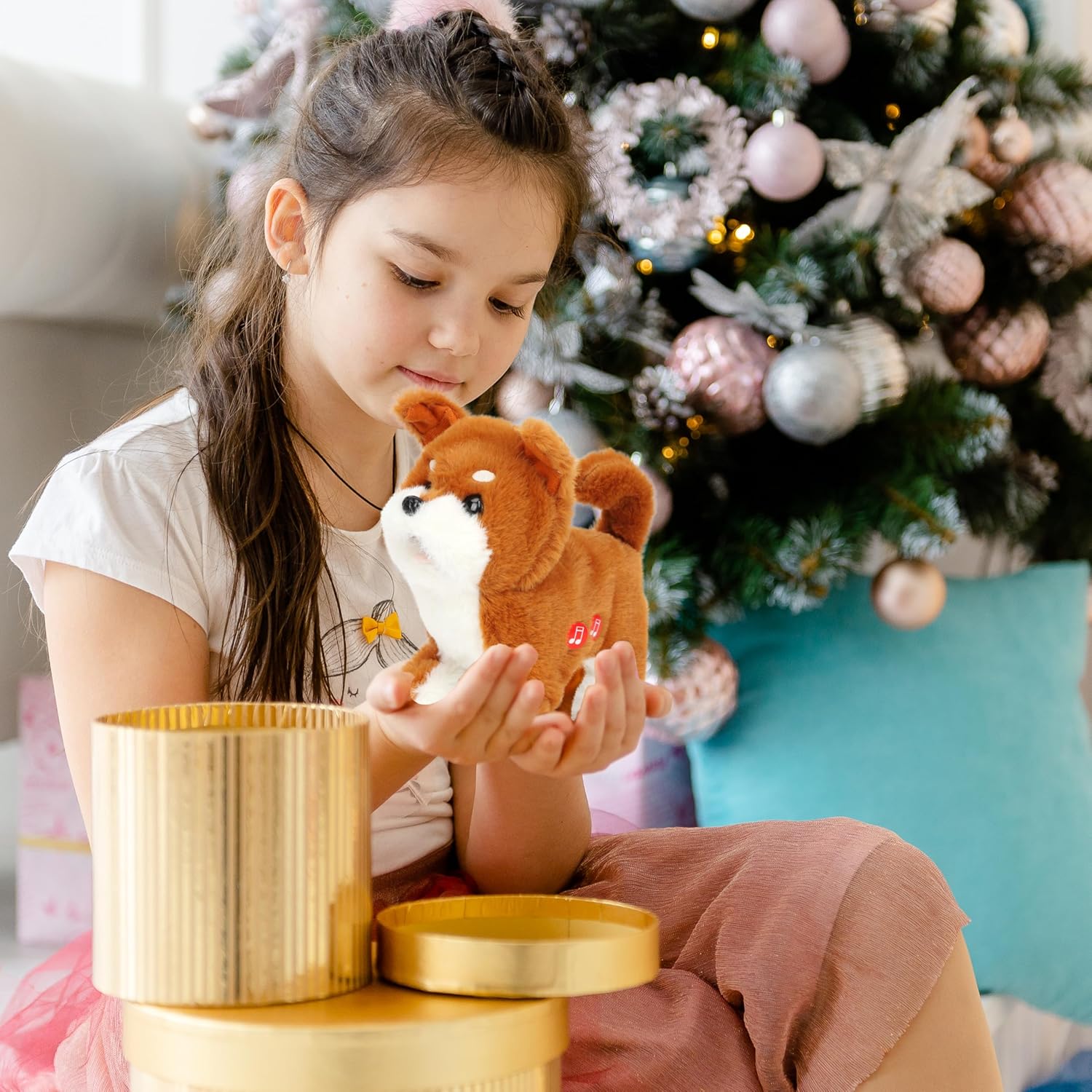 Easfan 7" Electric Walking Plush Dog Toy Interactive Talking Musical Plush Toy Brown Puppy Birthday Gifts for Kids Toddlers