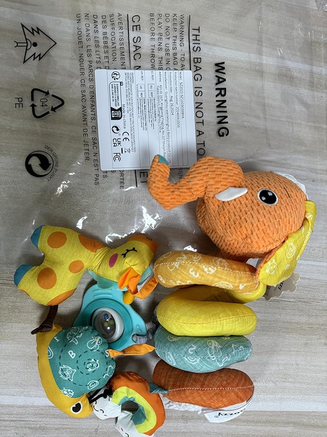 Koty Car Seat Toys, Spiral Car Seat Toy for Infant, Baby Stroller Toys Hanging Crib Activity Toy for CarSeat Crib Bed Stroller, Elephant Hanging Rattle Gifts for Babies 0-6 Months (Orange Elephant)