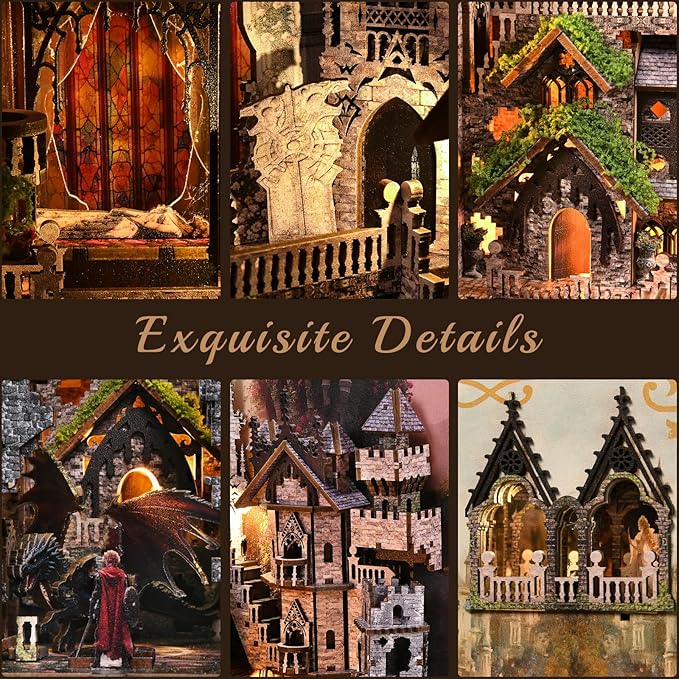 Book Nook Kit - DIY Miniature House 3D Wooden Puzzle for Adult and Teens, Booknook Bookshelf Decor Scale Model Build with LED Light, Gifts for Family and Friends (Sleeping Beauty)