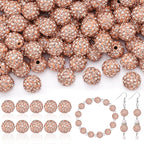 105pcs 10mm Rhinestone Beads for Jewelry Making, Light Peach Shiny Round Disco Ball Beads Bulk, Sparkle Crystal Clay Christmas for Bracelet Baseball Necklace Earring Crafting and DIY