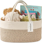 Diaper Caddy Organizer, Empty Gift Basket for Newborn Essentials, Baby Storage Basket, Stylish Gift Bag for Baby Shower, Boys and Girls – Small, White and Beige Brown