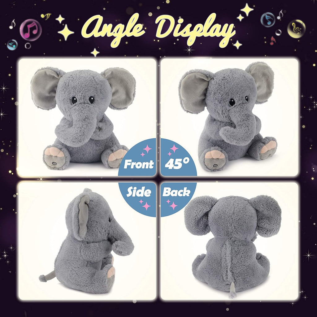 Hopearl LED Musical Stuffed Elephant Lighting Up Singing Plush Toy Adjustable Volume Lullaby Animated Soothe Birthday Festival for Kids Toddler Girls, Gray, 11''