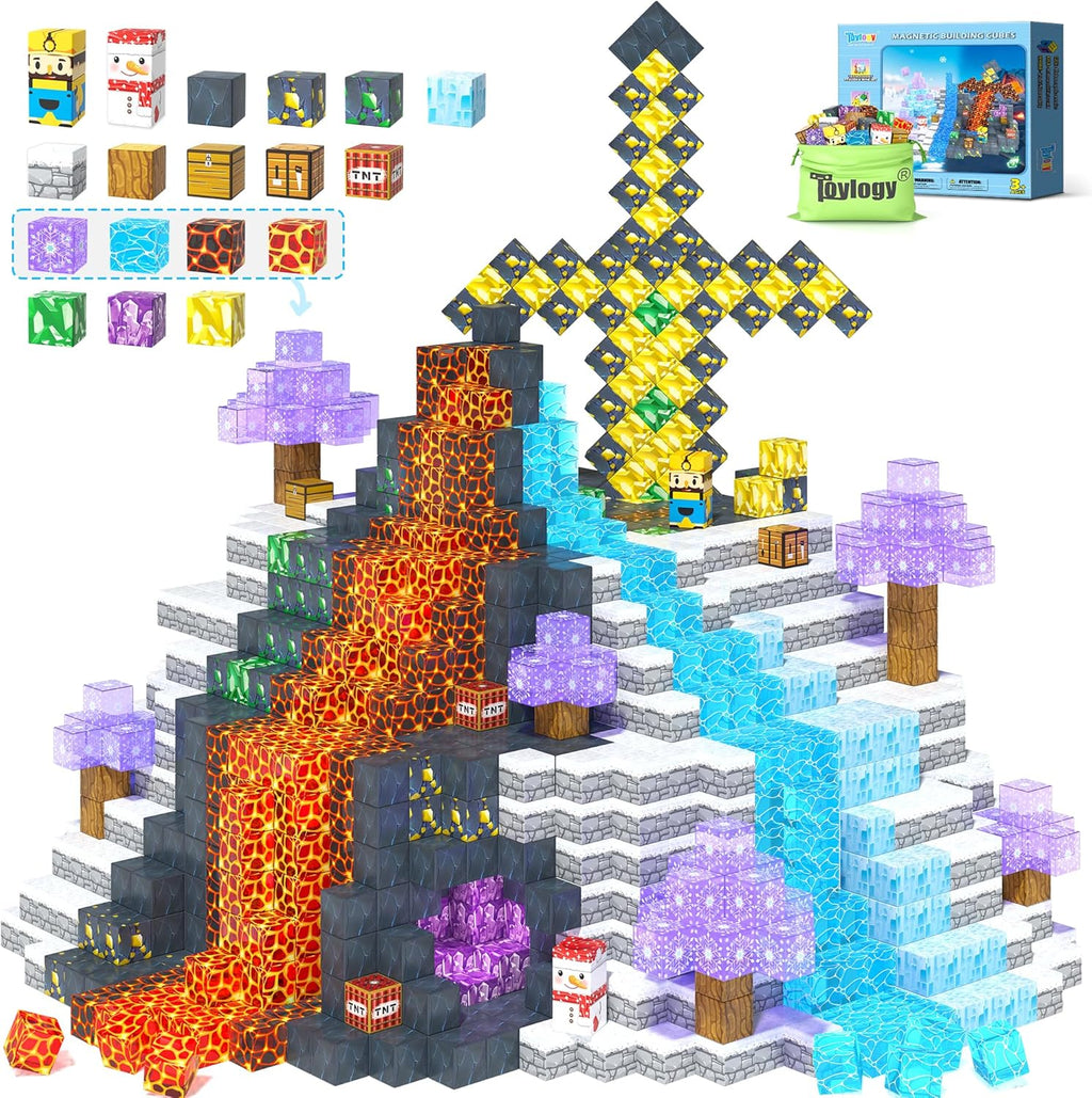 100PCS Large Magnetic Blocks-Build Mine Magnet World Ice Mine Sword Toddlers Toys for Kids Magnet Transparent Building Blocks Sensory Learning Toys for Boys and Girls Ages 3 4 5 6 7 8-12 Birthday Gift