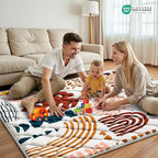 Baby Play Mats for Floor, 71x59 Playpen Mat for Babies, Extra Thicker & Soft Floor Crawling Mat, Foldable Non-Slip Playmat Cushioned for Infants Toddlers, Boho Leaf Design