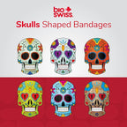 BioSwiss Bandages, Sugar Skull Shaped Self Adhesive Bandage, Latex Free Sterile Wound Care, Fun First Aid Kit Supplies for Kids, 24 Count