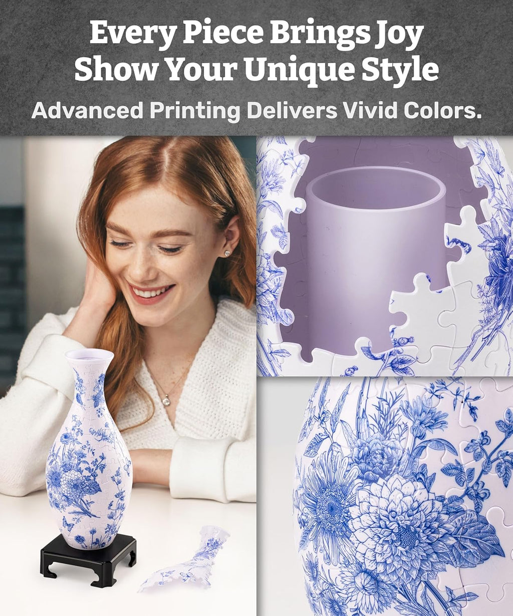 Pintoo 3D Puzzle Vase Unique Flower Vase Made by 160 Curved Plastic Puzzle Pieces House Warming Gift for Flower Arrangements and Home Decoration - [S1033] (Classic, Blooming Season)