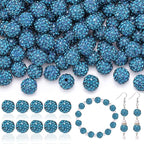 105pcs 10mm Rhinestone Beads for Jewelry Making, Blue Zircon Shiny Round Disco Ball Beads Bulk, Sparkle Crystal Clay Christmas for Bracelet Baseball Necklace Earring Crafting and DIY