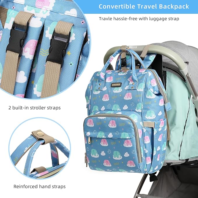 Diaper Bag Backpack, Diaper Bags for Baby Girls Boys, Baby Bags for Moms Dads, Nappy Changing Bag with Insulated Pockets,Multi-functional Waterproof Backpack with Stroller straps-Deep blue elephant