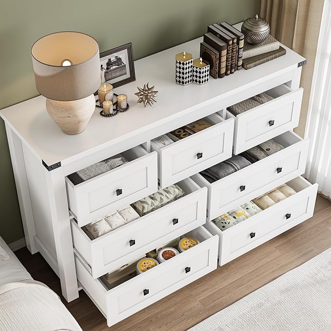 7-Drawer Dresser, Modern Wooden Storage Chest of Drawers, Dresser TV Stand, Wood Drawer Organizer with Metal Handles for Bedroom, Living Room, Hallway