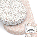 Baby Bassinet Sheets Girl (Fleurette) 2-Pack - Fitted Bedside Bassinet Sheets - Buttery Soft Cotton Blend for Standard Mattress Pad - Compatible with Halo BassiNest