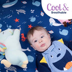 GROW WILD Blue Ocean Baby Crib Sheets for Boys (3 Pack) - Jersey Knit Fitted Sheet (52" x 28"), Toddler Bedding Set & Baby Boy Crib Bedding Set, Turtles and Sea Animals Theme
