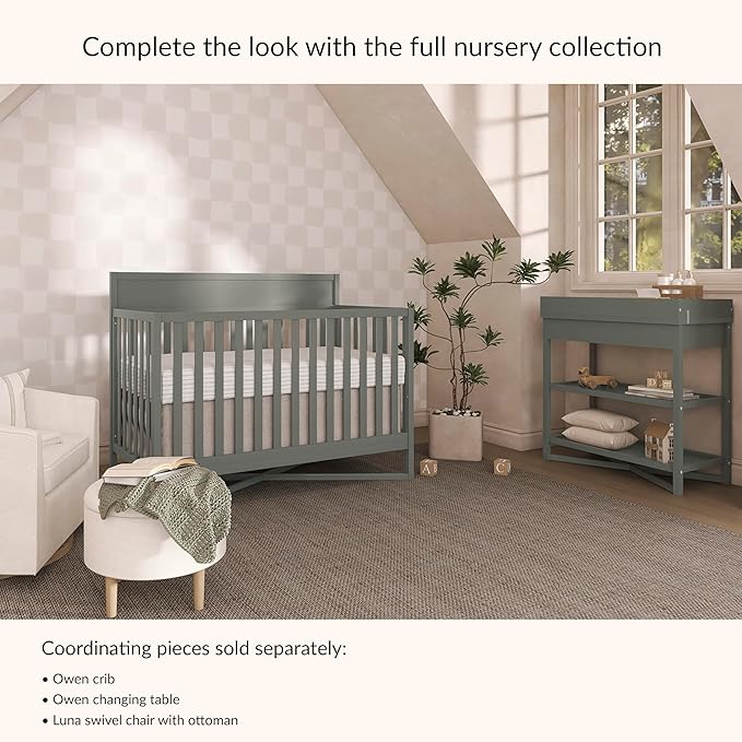 Dream On Me Owen Changing Table in Sea Grass, JPMA Certified, with Two Bottom Shelves for Storage