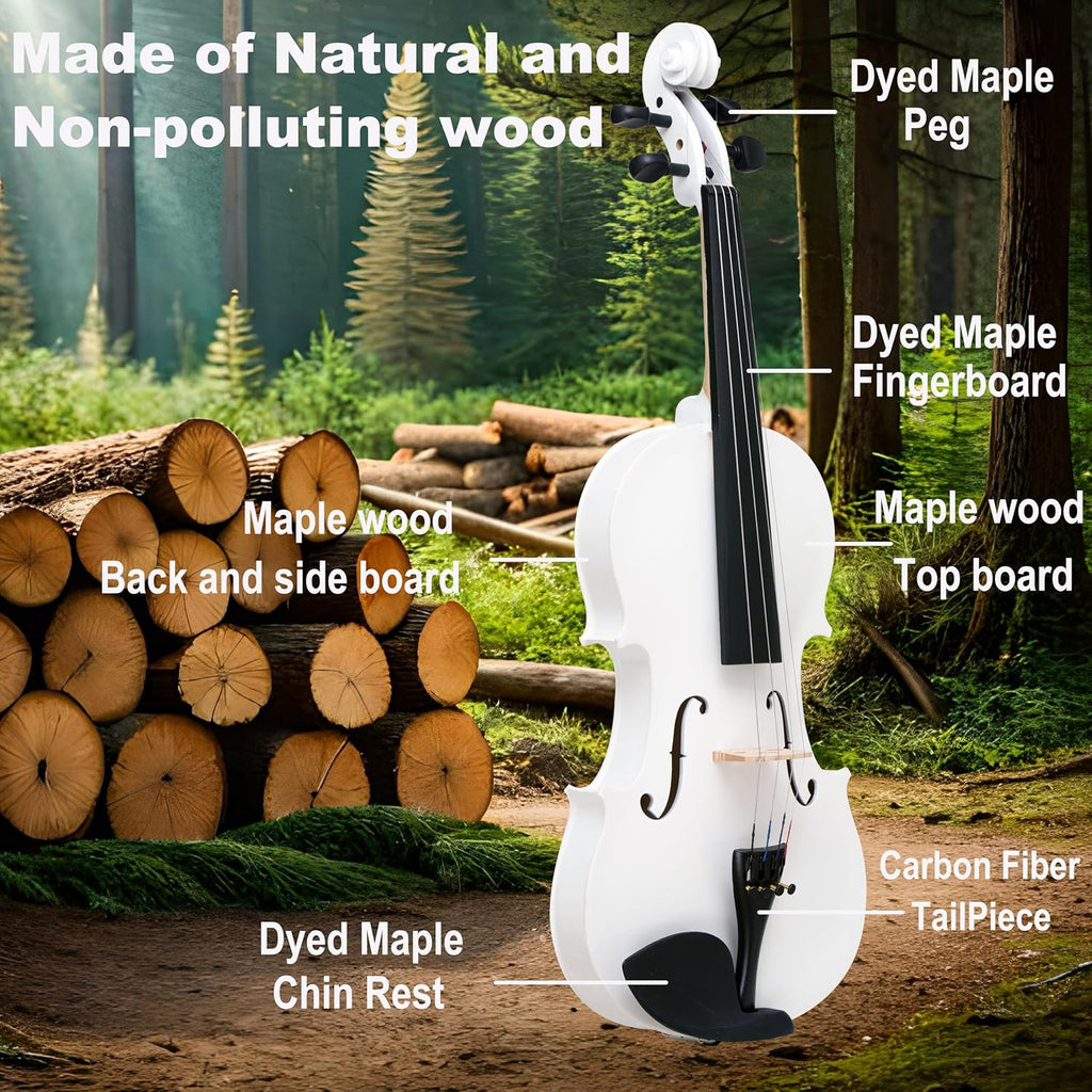 1/2 Fiddle White Colored Premium Violin Outfit for Beginners Adults Kids With 5 Color Fingering Tape- Handcrafted Student Beginner Violin.(White, 1/2)