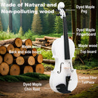1/2 Fiddle White Colored Premium Violin Outfit for Beginners Adults Kids With 5 Color Fingering Tape- Handcrafted Student Beginner Violin.(White, 1/2)